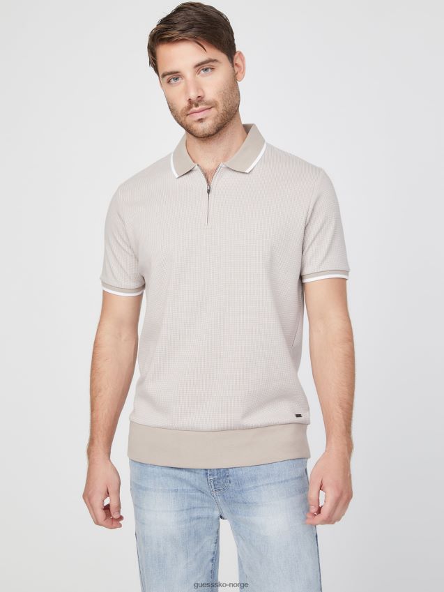 Guess fløyel taupe multihounds johnny polo med kvart glidelås fløyel taupe multi menn F0LJ808396