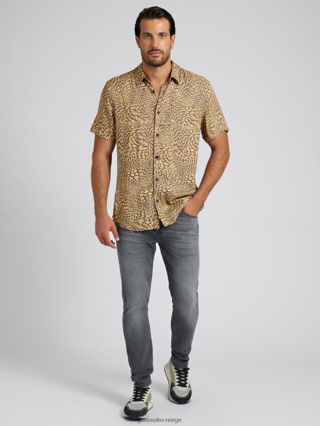 Guess flerfarget mønster over hele skjorte flerfarget mønster menn F0LJ80232