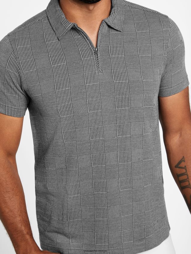 Guess fort rutete zip polo grå rutete grå pledd menn F0LJ808176