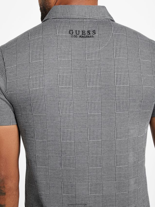 Guess fort rutete zip polo grå rutete grå pledd menn F0LJ808176