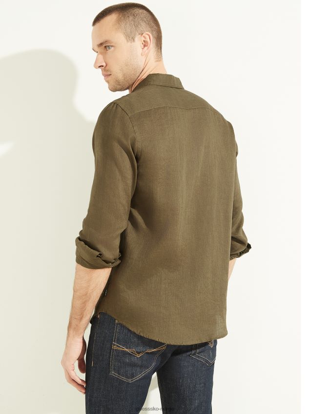 Guess grønn kantine eco island linskjorte grønn kantine menn F0LJ8010735