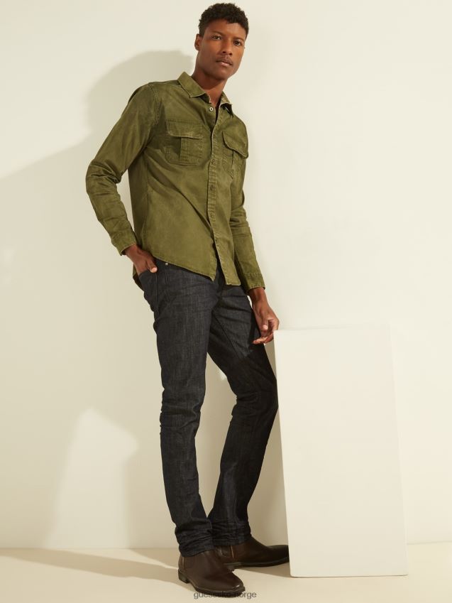 Guess grønne slanke skjortelommer grønn menn F0LJ801017