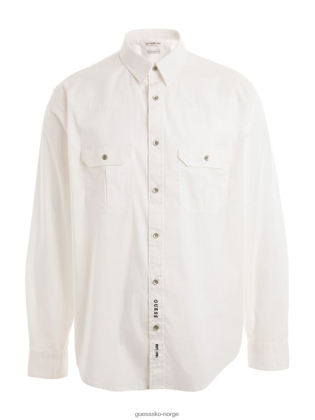 Guess hvit bomullsskjorte med normal passform hvit menn F0LJ80770