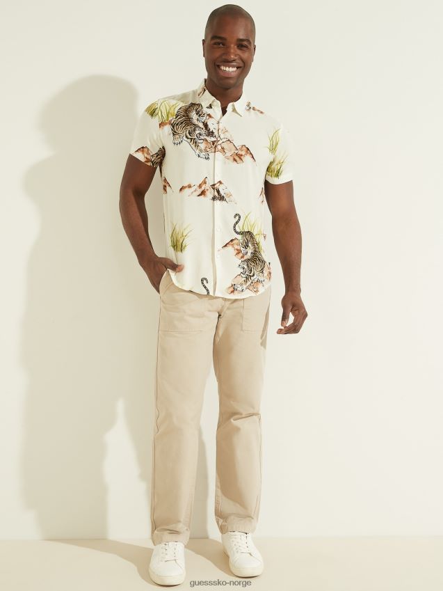 Guess hvit multi all over print skjorte hvit multi menn F0LJ80238