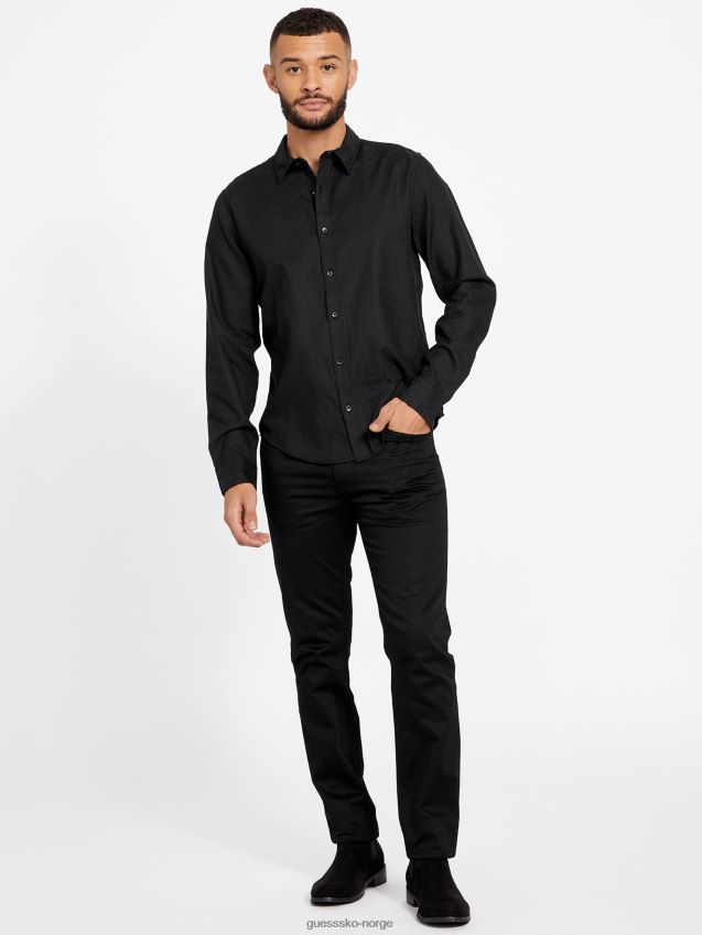 Guess jet black busio jacquard skjorte kulsvart menn F0LJ808362