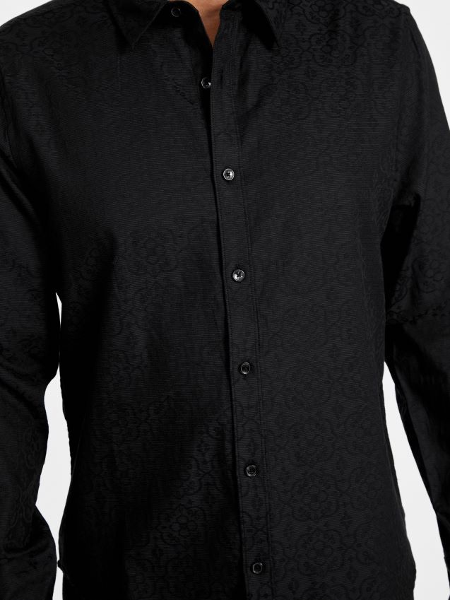Guess jet black busio jacquard skjorte kulsvart menn F0LJ808362