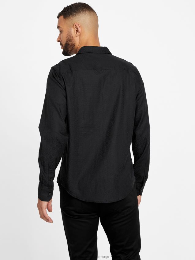 Guess jet black busio jacquard skjorte kulsvart menn F0LJ808362
