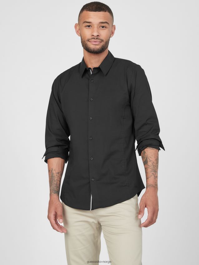 Guess jet black damon poplin skjorte kulsvart menn F0LJ808076