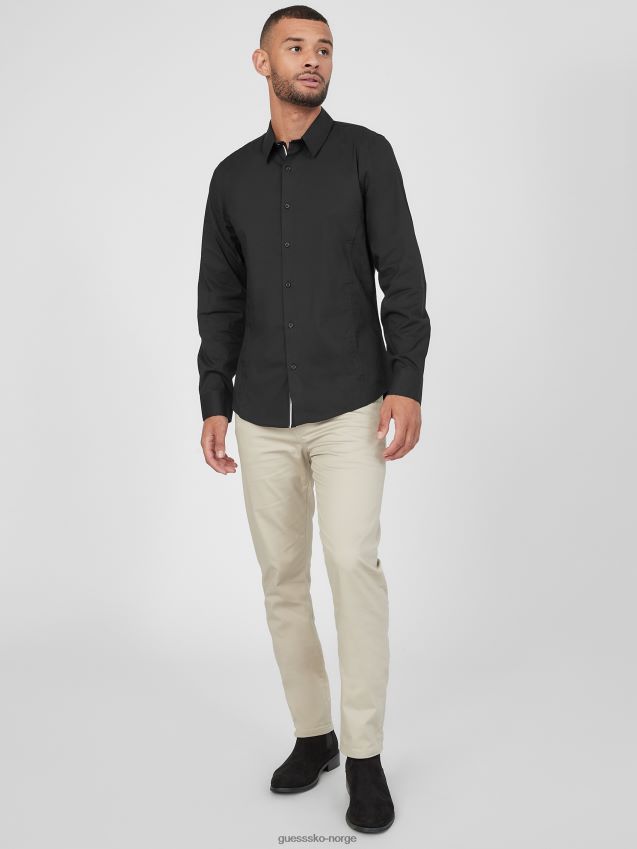 Guess jet black damon poplin skjorte kulsvart menn F0LJ808076