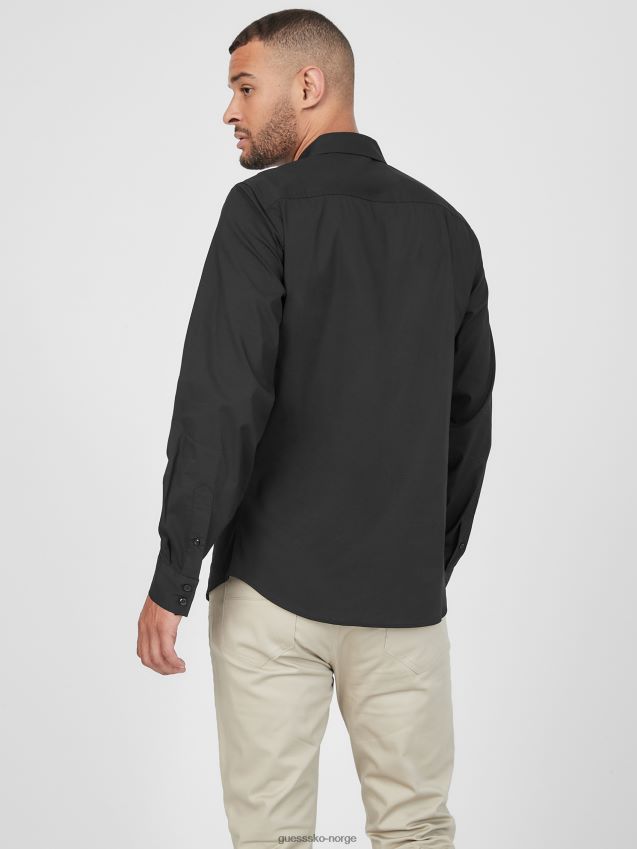 Guess jet black damon poplin skjorte kulsvart menn F0LJ808076