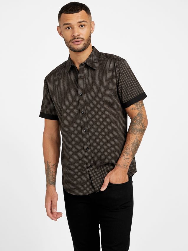 Guess jet black gower geo trykt skjorte kulsvart menn F0LJ807869