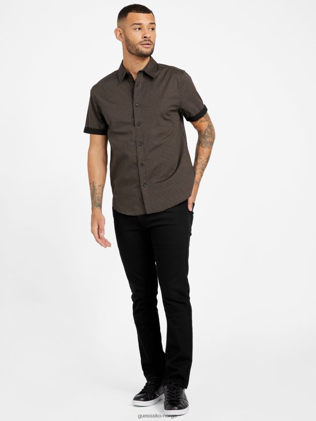 Guess jet black gower geo trykt skjorte kulsvart menn F0LJ807869