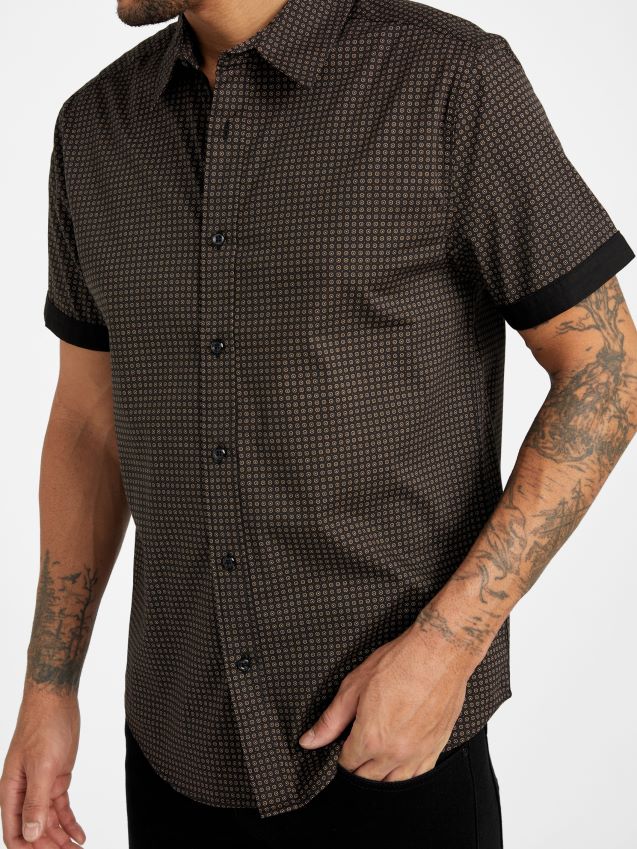 Guess jet black gower geo trykt skjorte kulsvart menn F0LJ807869