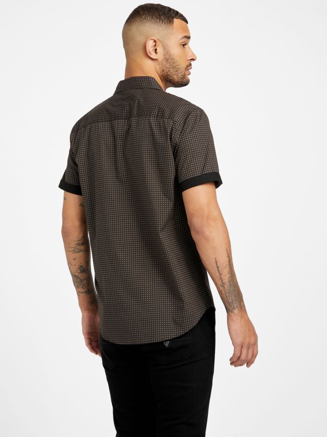 Guess jet black gower geo trykt skjorte kulsvart menn F0LJ807869