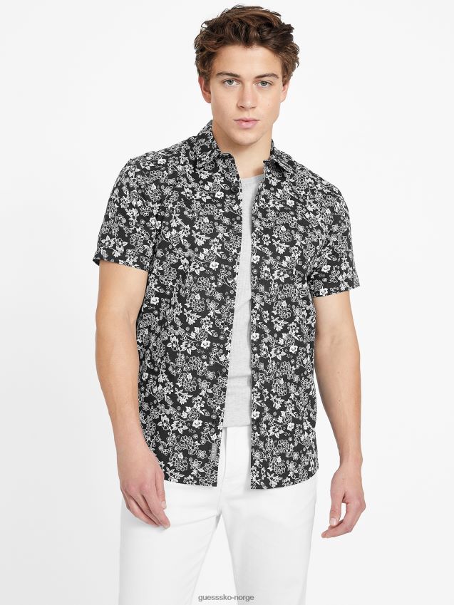 Guess jet black jora floral skjorte kulsvart menn F0LJ808350