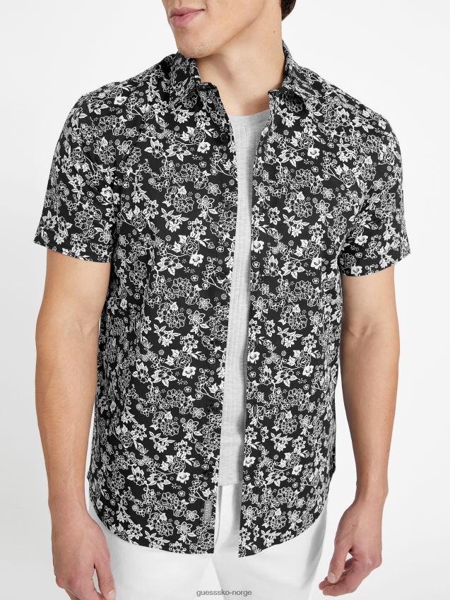 Guess jet black jora floral skjorte kulsvart menn F0LJ808350