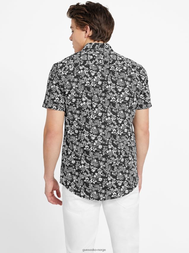 Guess jet black jora floral skjorte kulsvart menn F0LJ808350