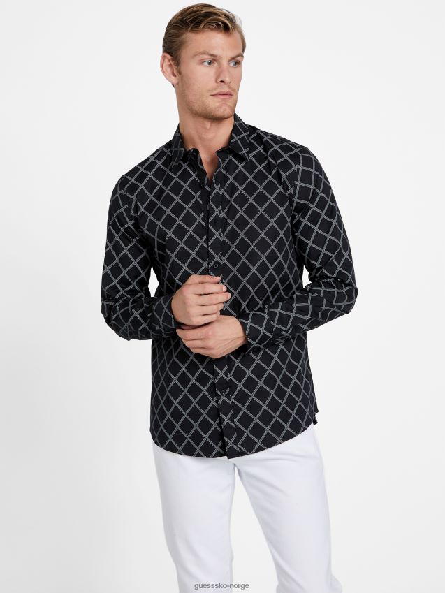 Guess jet black lansell geometrisk skjorte kulsvart menn F0LJ808103