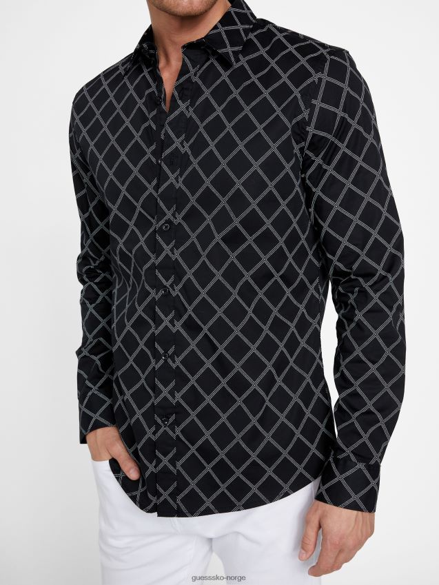 Guess jet black lansell geometrisk skjorte kulsvart menn F0LJ808103