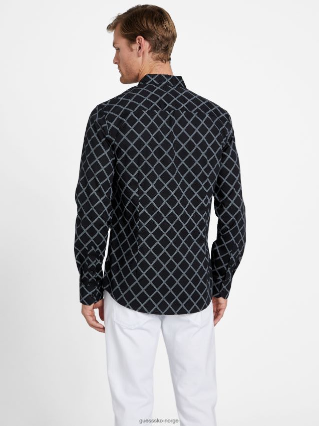 Guess jet black lansell geometrisk skjorte kulsvart menn F0LJ808103