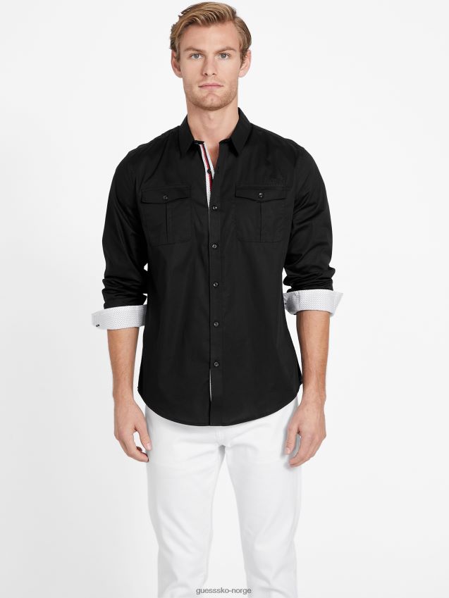 Guess jet black lingard langermet skjorte kulsvart menn F0LJ808097