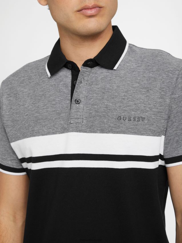 Guess jet black multi eco kai color-block polo jet black multi menn F0LJ808266