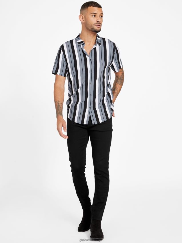 Guess jet black naria stripe skjorte kulsvart menn F0LJ808226