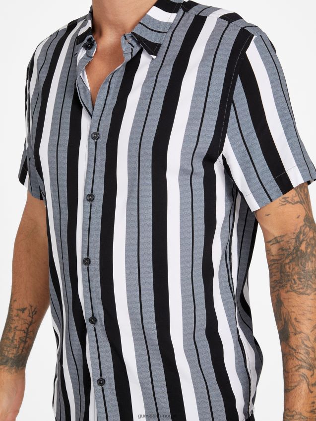 Guess jet black naria stripe skjorte kulsvart menn F0LJ808226