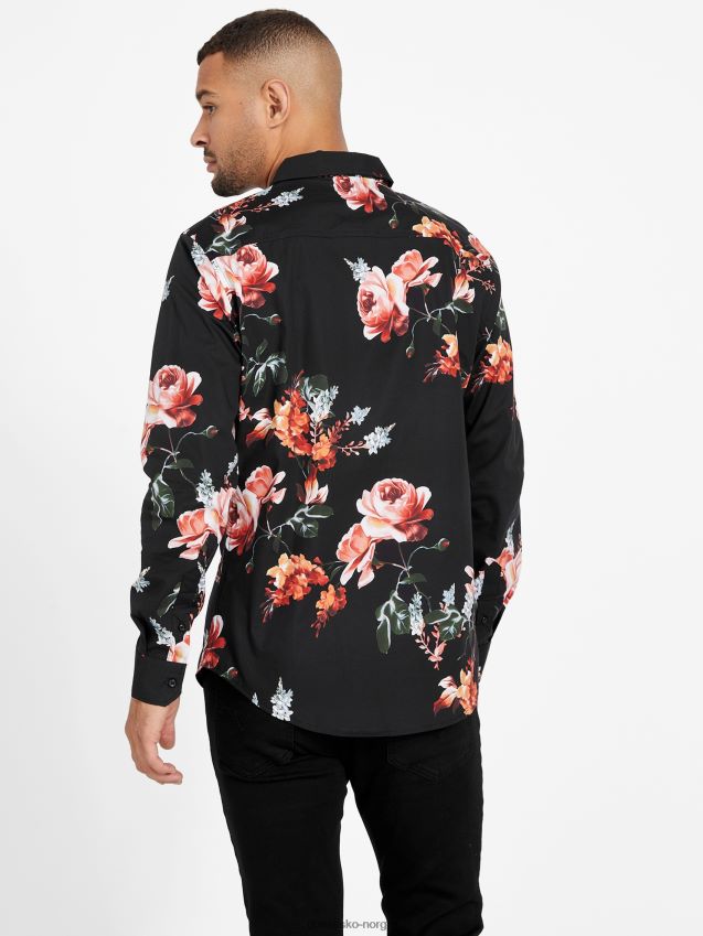 Guess jet black nate floral skjorte kulsvart menn F0LJ807959
