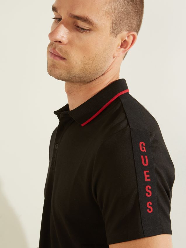 Guess jet black pique logo tape polo kulsvart menn F0LJ8010720