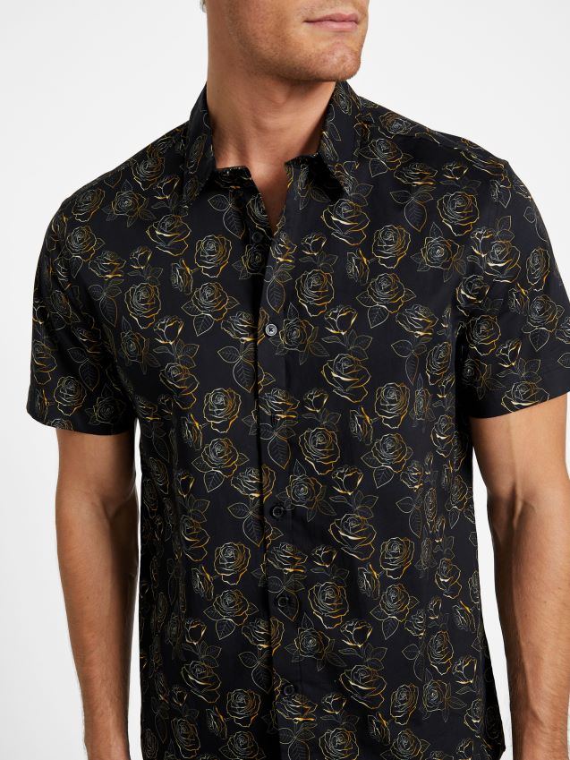 Guess jet black samwell folie skjorte kulsvart menn F0LJ808578