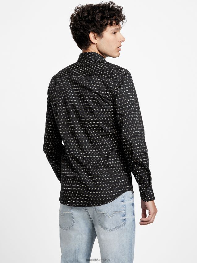 Guess jet black tully geo lommeskjorte kulsvart menn F0LJ808326