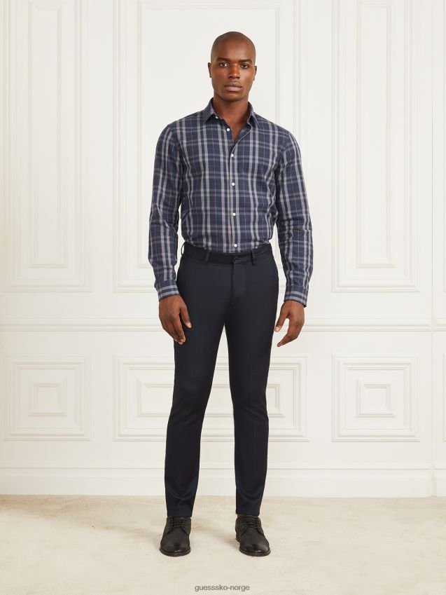 Guess joe hakk mansjettskjorte blå og grå rutete blå og grå rute menn F0LJ8010551