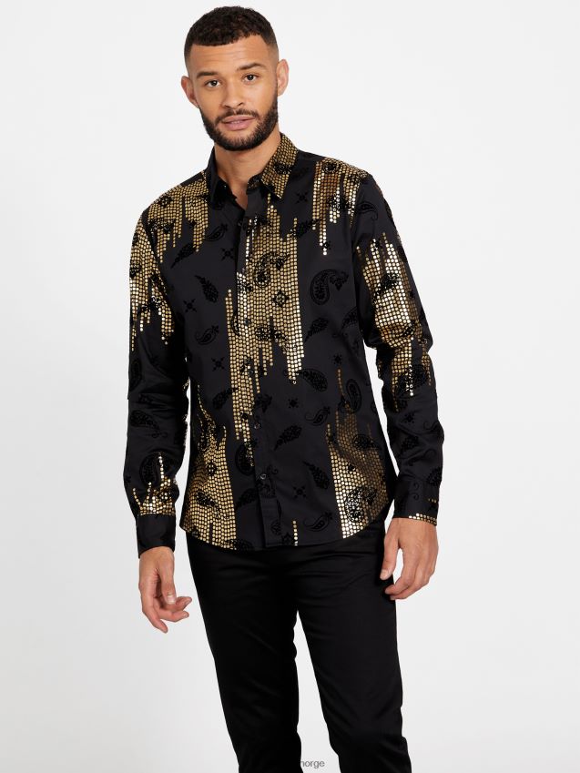 Guess khal folieskjorte kulsort kulsvart menn F0LJ807900