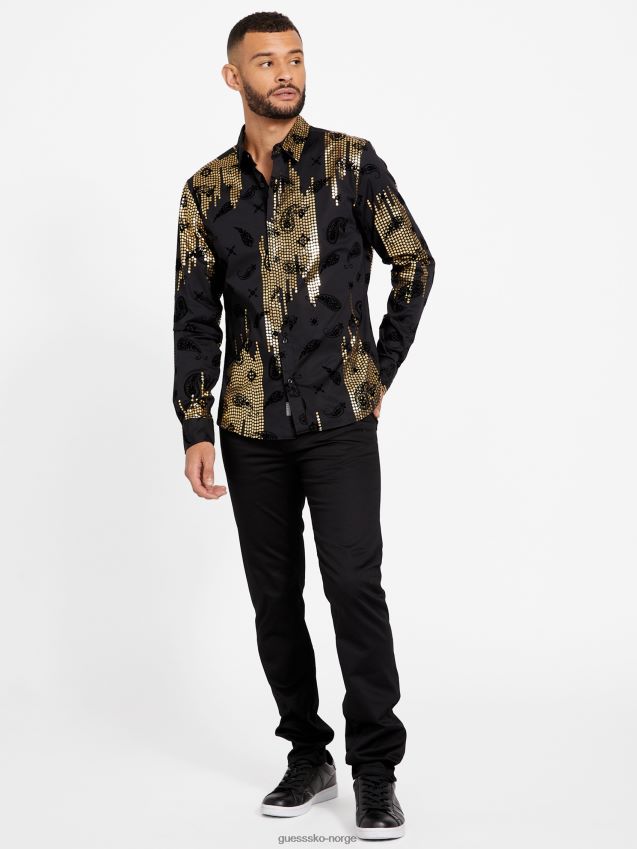 Guess khal folieskjorte kulsort kulsvart menn F0LJ807900