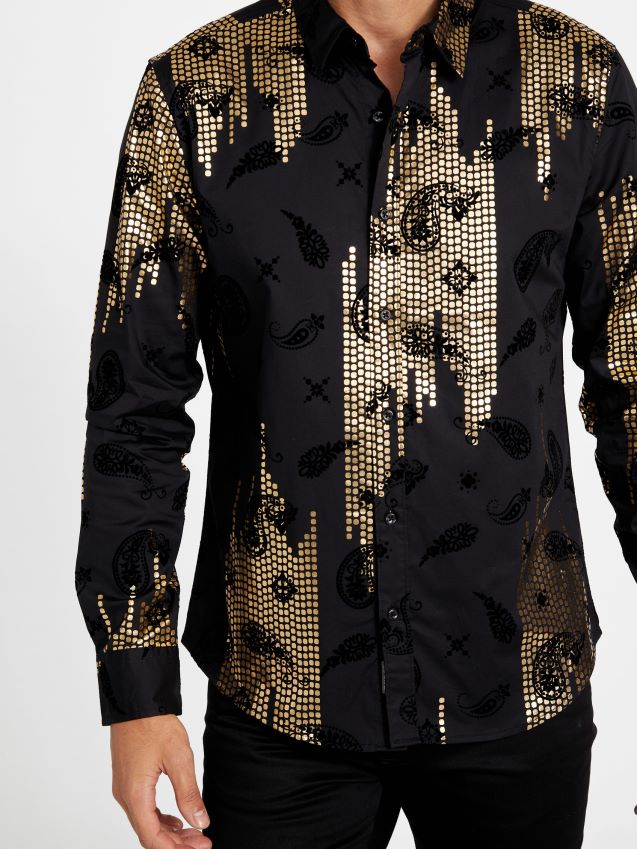 Guess khal folieskjorte kulsort kulsvart menn F0LJ807900