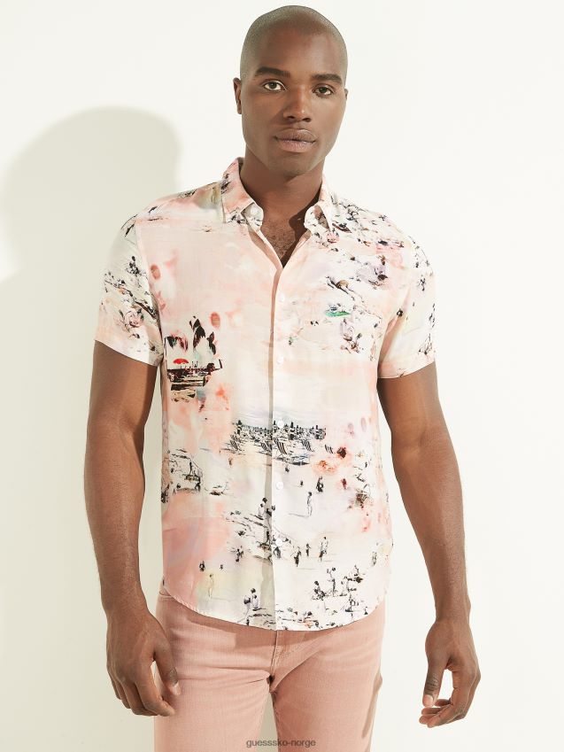 Guess øko rayon seaside skjorte seaside print kysten trykk menn F0LJ8010805