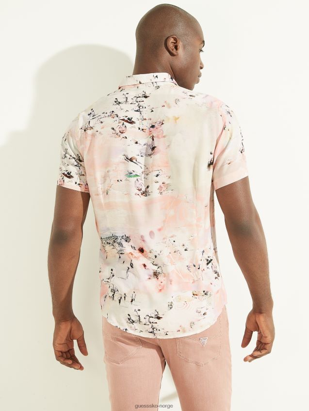 Guess øko rayon seaside skjorte seaside print kysten trykk menn F0LJ8010805