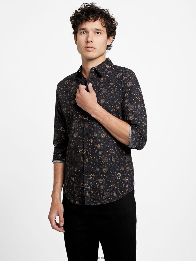 Guess kolsvart astro paisley skjorte kulsvart menn F0LJ808151