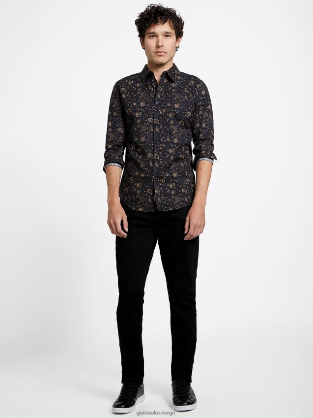 Guess kolsvart astro paisley skjorte kulsvart menn F0LJ808151