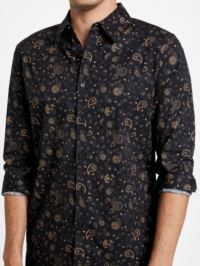 Guess kolsvart astro paisley skjorte kulsvart menn F0LJ808151
