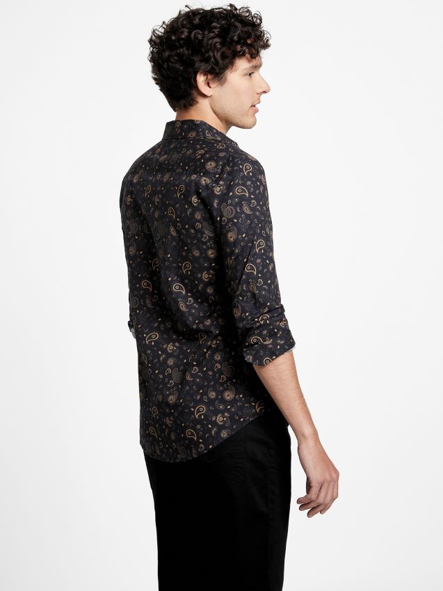 Guess kolsvart astro paisley skjorte kulsvart menn F0LJ808151