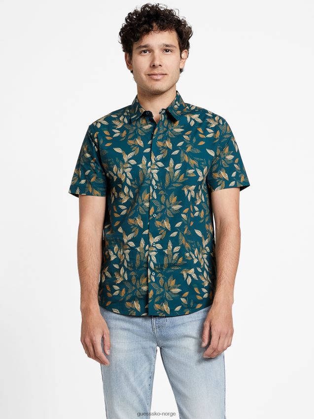 Guess kongelig blågrønn taddbladskjorte kongelig blågrønn menn F0LJ808199