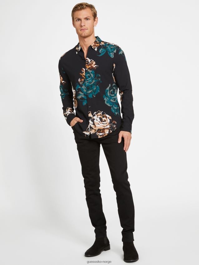 Guess kulsort lannister-blomstret skjorte kulsvart menn F0LJ808214