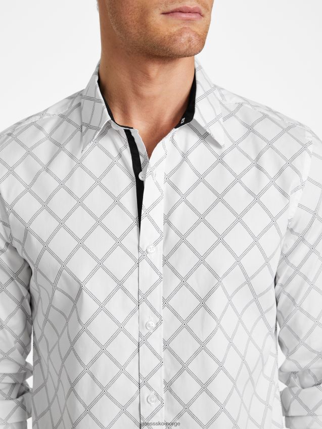 Guess lansell geometrisk skjorte ren hvit Ren hvit menn F0LJ808122