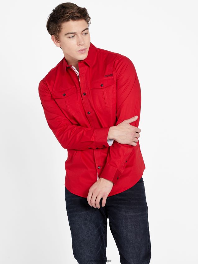 Guess lingard langermet skjorte rugby rød rugby rød menn F0LJ808140