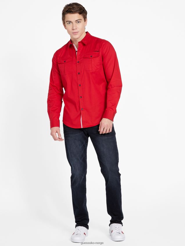 Guess lingard langermet skjorte rugby rød rugby rød menn F0LJ808140