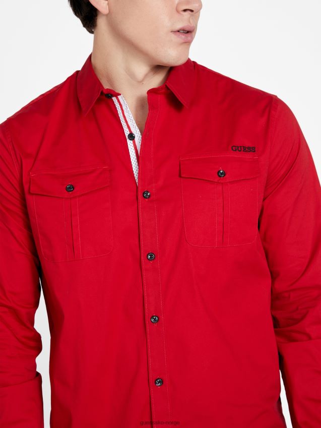 Guess lingard langermet skjorte rugby rød rugby rød menn F0LJ808140