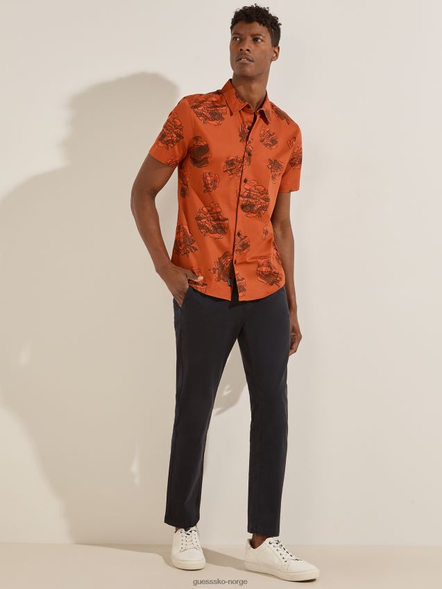 Guess luksus-blomstret skjorte med vinylalbum vinylalbumtrykk menn F0LJ8010682