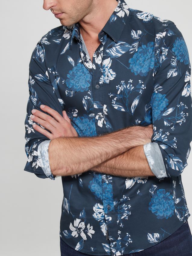 Guess luksus camelia cascade skjorte camelia cascade blå camelia kaskade blå menn F0LJ8010545